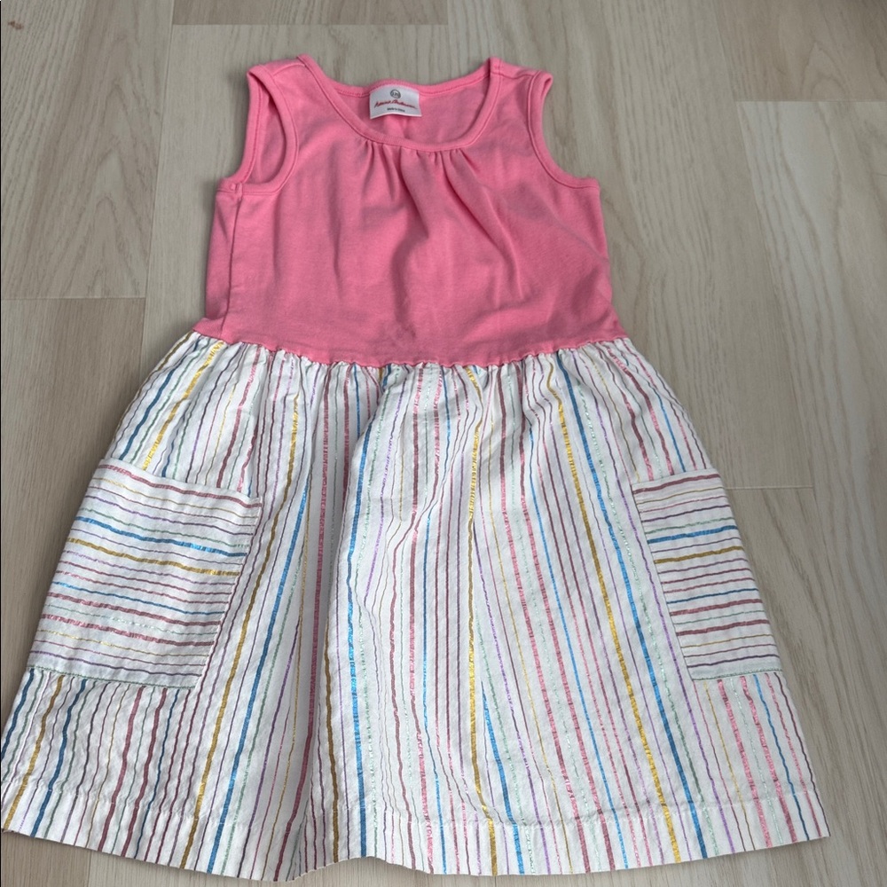Hanna Andersson Pink and Multicolor Striped Kids Casual Dress
